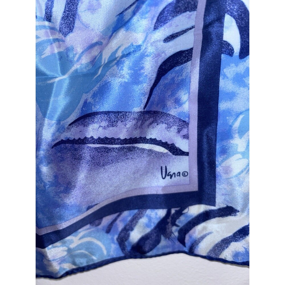 Vintage Vera Square Silk Scarf Blue Violet Gray Seashells - Picture 5 of 5